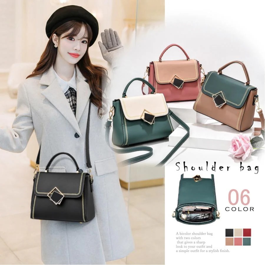人気の新作先行発売2wayバッグ PUレザーカバン ハンドバッグ フェイクレザー レディース おしゃれ 斜め掛け ショルダーバッグ バイカラー フリップバッグ【短納期】 4,950円
