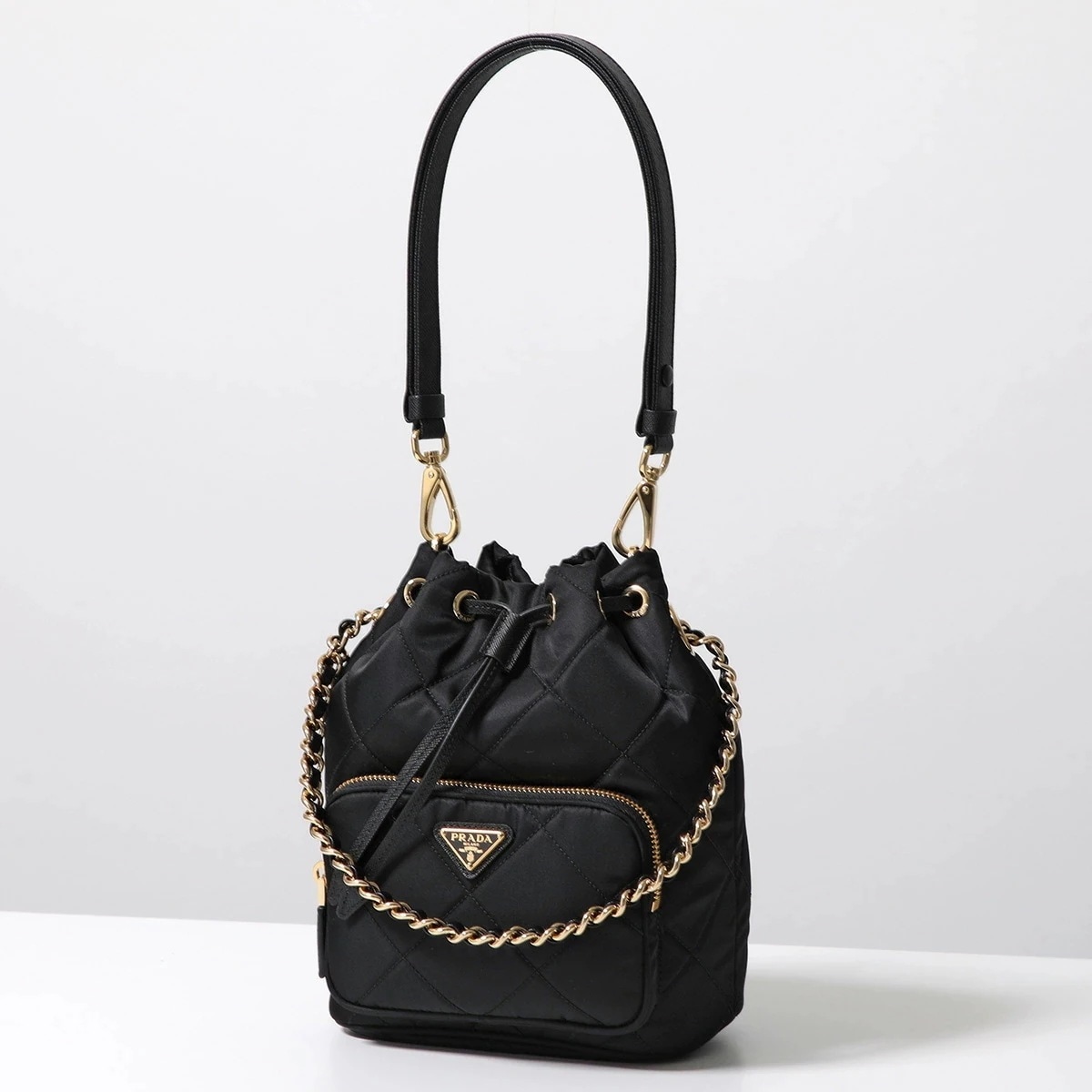 PRADA プラダ バケットバッグ 1BH038 2AOS レディース 2WAY ショルダーバッグ ハンドバッグ ドロスト チェーンストラップ トライアングルロゴ