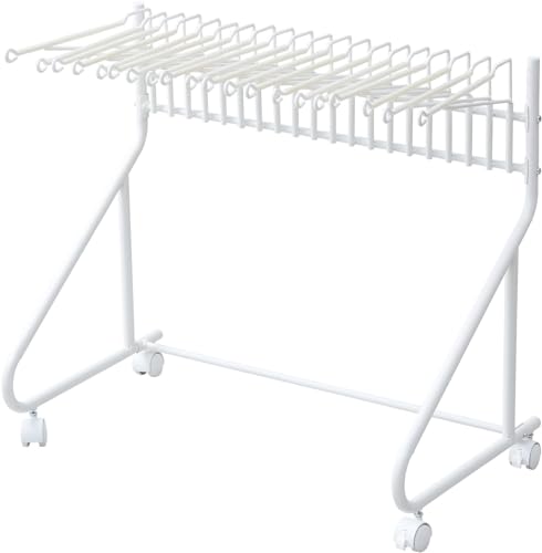 色：ホワイト [山善] スラックスハンガー キャスター付き 10本 出し入れカンタン すべりにくい