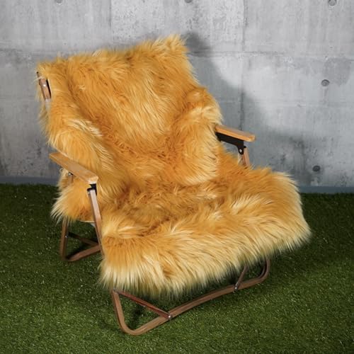 フェイクムートンラグ ムートンマット ふんわり柔らか 人工ウールマット長毛 絨毯 60×120cm アウトドアも快適に！ (Light brown)