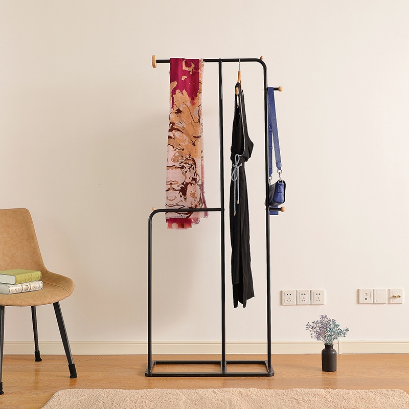 ハンガーラック シンプル スタイリッシュ おしゃれ 耐荷重 省スペース スリム 小物フック 付き 玄関 リビング 寝室 ホワイト ブラック