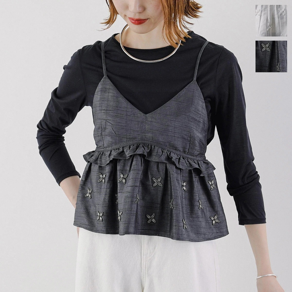 MARILYN MOON SOI-MeME マリリンムーン ソワメム キャミソール beads motif taffeta camisole 4251-112 レディース フラワー ビーズ カラー2色