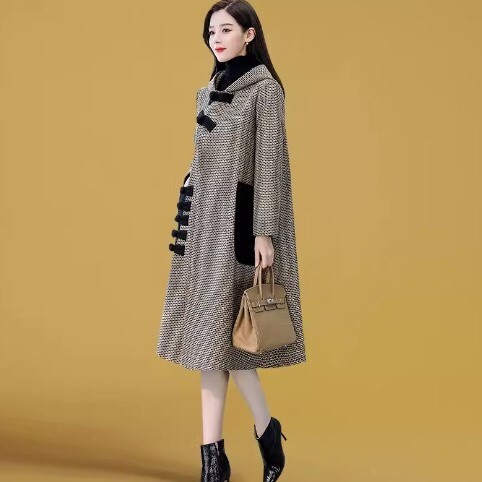 アウター コート ひざ丈 袖あり 長袖 Vネック フード付き ポケット 前開き ポリエステル 大人可愛い きれいめ 大人 上品 おしゃれ お洒落 レトロ 大人女子 こなれ感 キュート 個性的 モダン
