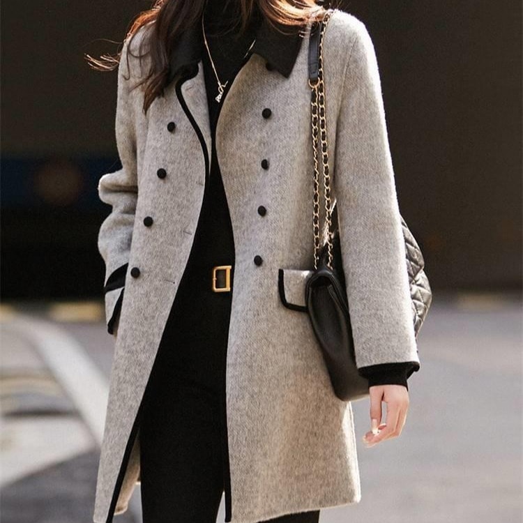 秋冬の新型韓国ラシャコートの両面にぶつかってコートのカジュアルな百合ラシャロングトレンチコート