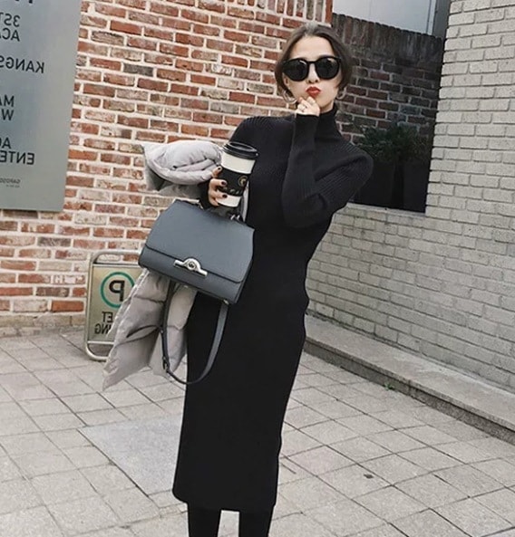 デート モテアイテム ニットワンピ ミモレ丈 長袖 タートルネック スリム タイト リブニット ウール 可愛い きれいめ 上品 おしゃれ かっこいい 可愛い ラブリー キュート ガーリー