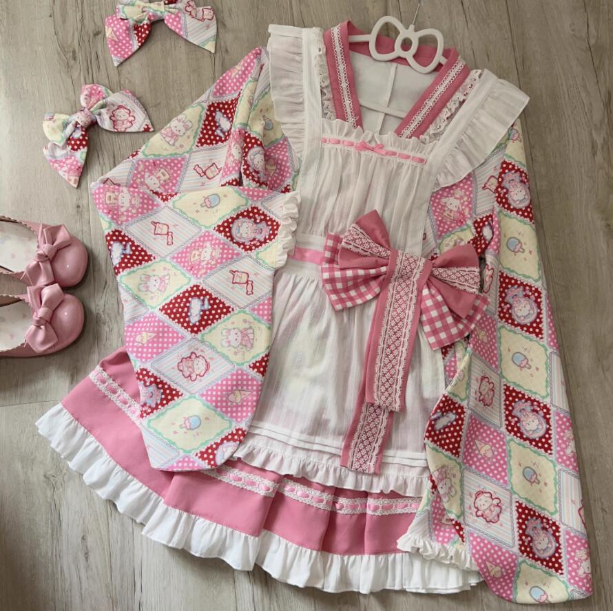 【新作登場 最安値!】198ロリータ ４点セット浴衣　和　ゴスロリ コスプレ メイド服 コスチューム 文化祭 学園祭 衣装 仮装 ハロウィン おすすめ 可愛い 長袖 ドレス　日常　写真　舞台