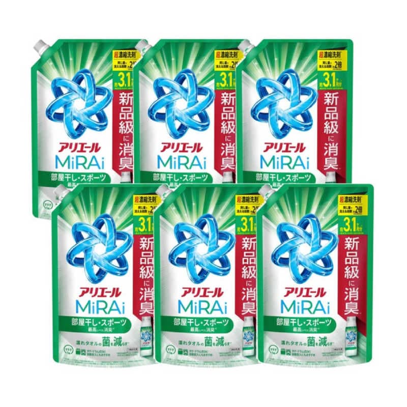 P＆G　(ケース販売) アリエール ミライ 超濃縮 部屋干し＆スポーツ 詰替 ウルトラジャンボサイズ 980g×6個