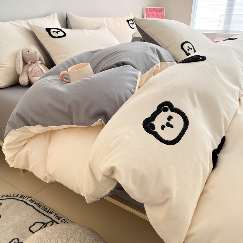 漫画タオル刺繍純綿 4 点セット秋のホームテキスタイル 3 ピースベッドセット 40 カウント綿のベッドシートキルトカバー