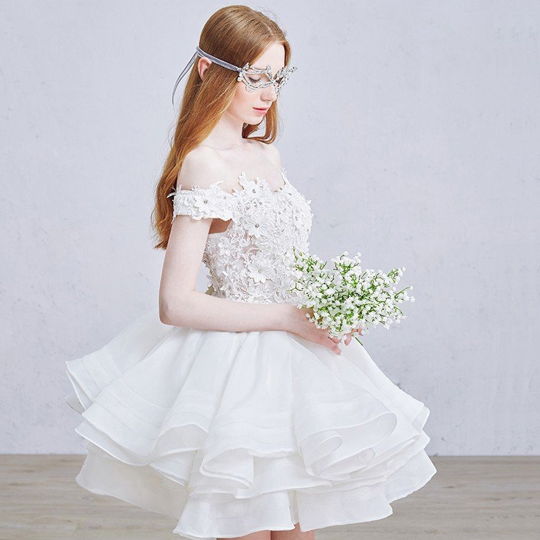 ミニドレス 白 安い 結婚式 二次会 ウェディングミニドレス 花嫁 ウェディングドレス 披露宴 プリ 9,459円