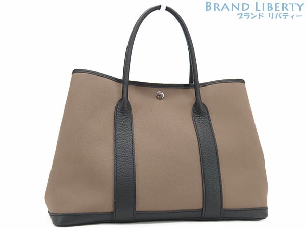 レア美品エルメスガーデンパーティPMトートバックハンドバッグエトゥープベージュ系ブラック 149,000円