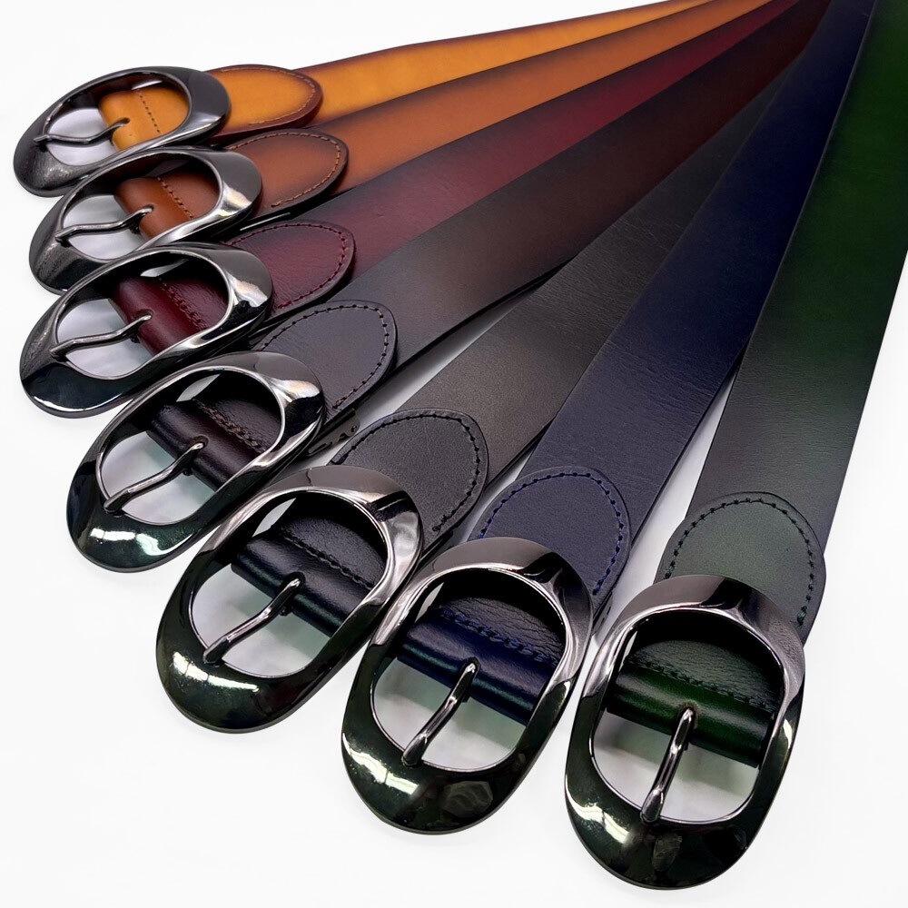 40mm グラデーション レザーベルト ブラックニッケル ラウンドバックル メンズ レディース 本革 牛革 カラーベルト NS084NC