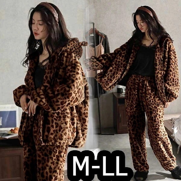 ルームウェア 冬 可愛い もこもこ パジャマ レディース 韓国 寝巻き 寝間着 着る毛布 かわいい ヒョウ柄 セクシー ふわふわ 暖かい ズボン付き 小柄 パジャマ 着心地よい ゆったり 気持ちいい