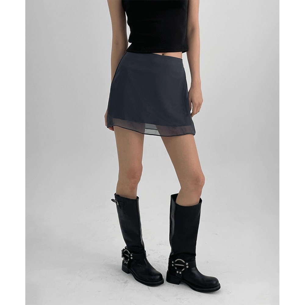 ブラックアップナクショバックバンディングシフォンミニスカート