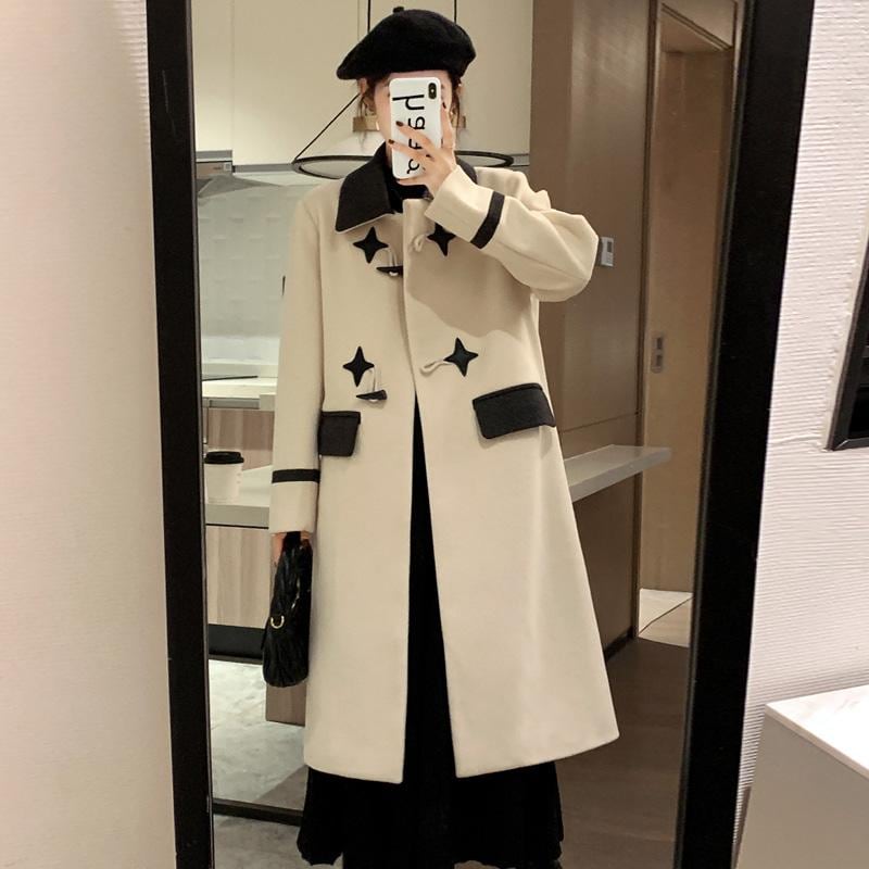 秋服 レディース ファッション オシャレ カワイイ シンプル 大人カワイイ 大きいサイズ 冬 韓国スタイル ウール コート ヘボン ホーンボタン