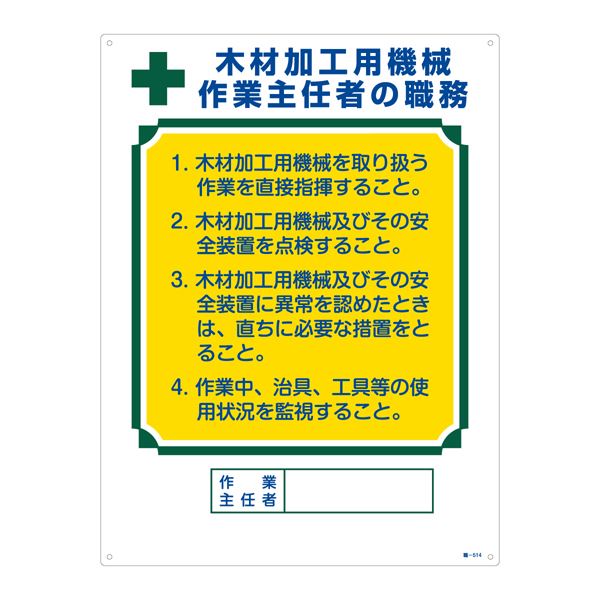作業主任者の職務標識 木材加工用の機械 作業主任者の職務 職-514