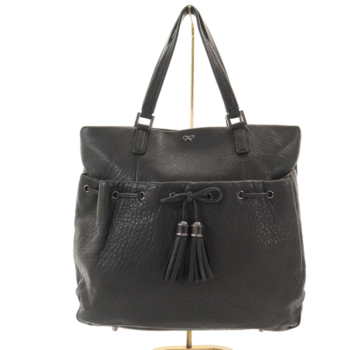 リボンタッセル トートバッグ 黒 レディース 古着