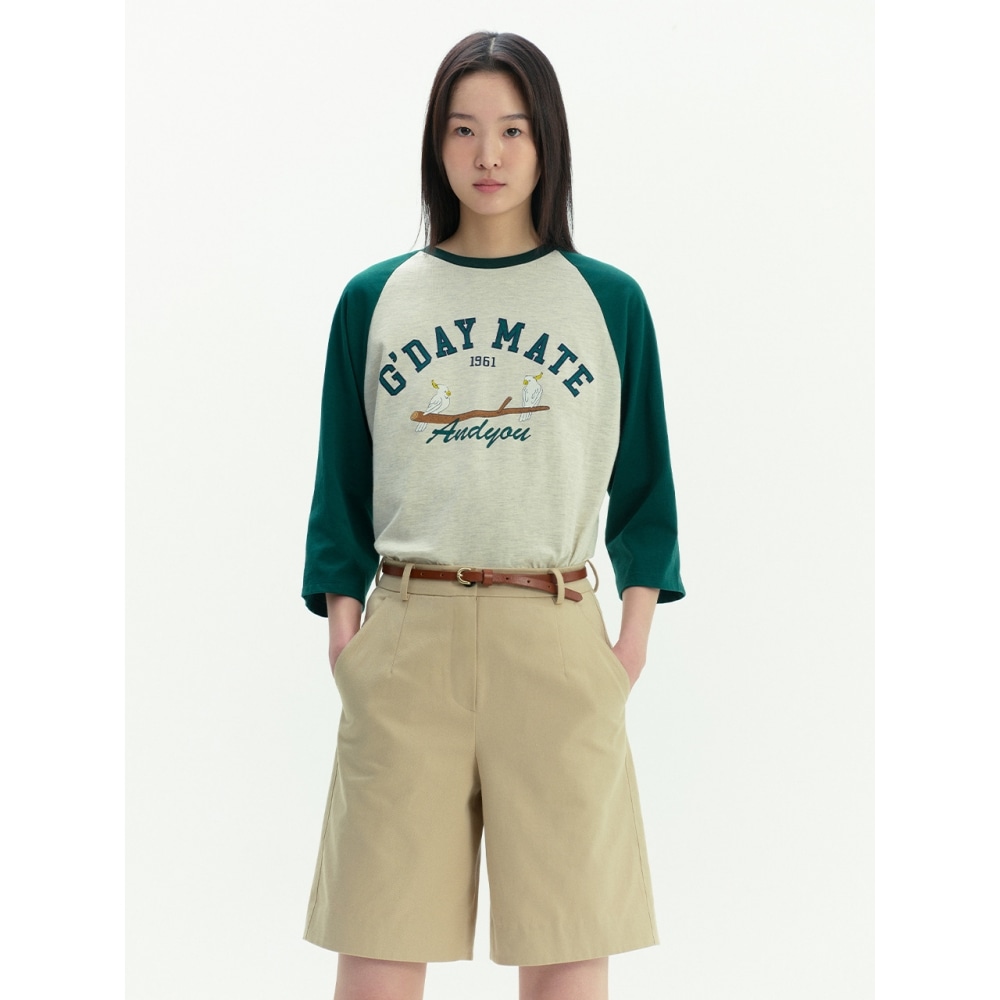 AND YOU グラディマイトアートワークラグランTシャツ (グリーンレッドネイビー)