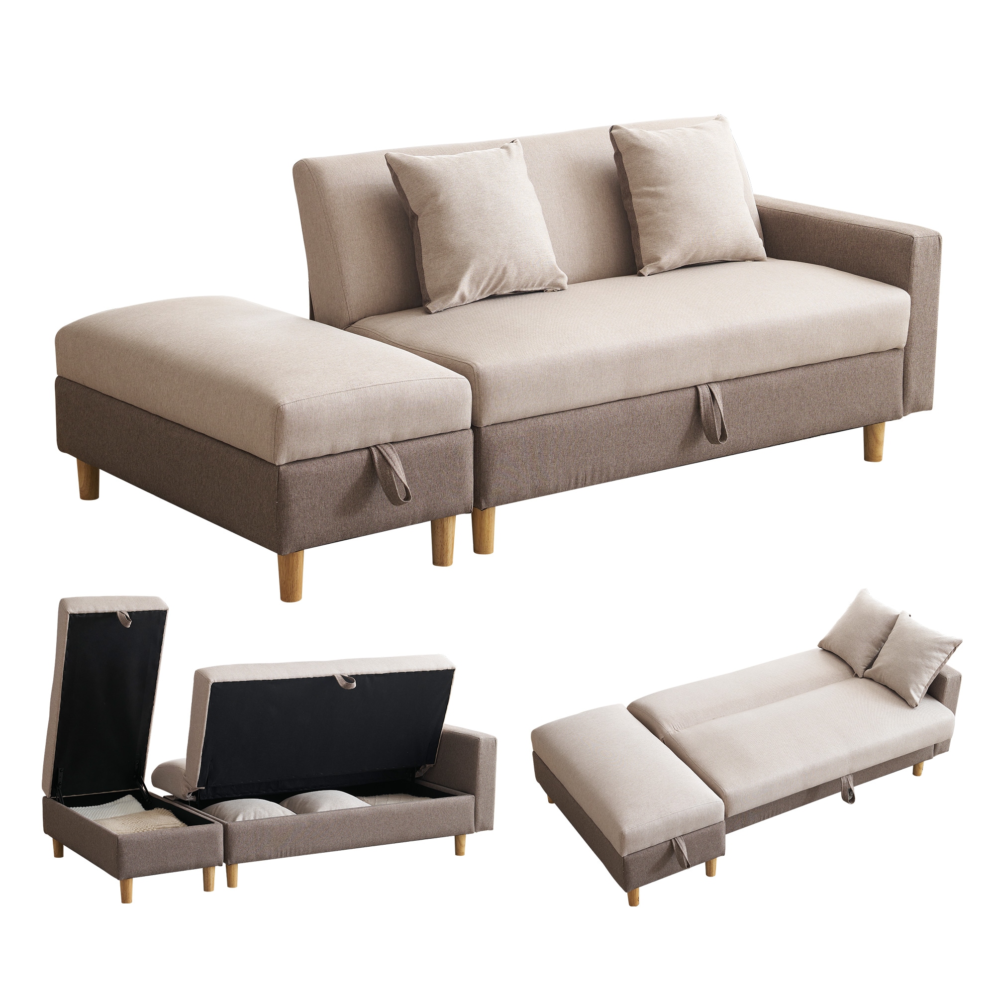 F4ソファカチン ソファー ソファーベッド 3P 3人掛けソファ 5waysアレンジ 肘掛け 収納付き オートマン付き 取付可能な脚