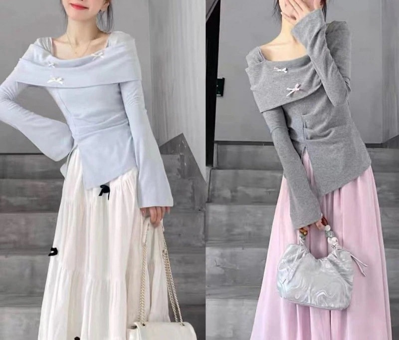 ハイエンドのカスタマイズ-スーツインスタイル春と秋の新しい韓国デザイン長袖Tシャツトップカレッジスタイル2点セットハイウエストスカート