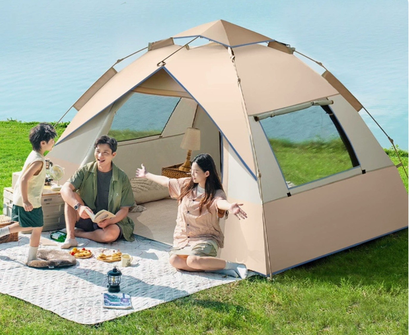 アウトドアキャンプ全自動防水日焼け止め速開テントキャンプ蚊よけ携帯テント　アウトドアキャンプ3 -4人1- 2人小型テントオートキャンプキャンプビーチ