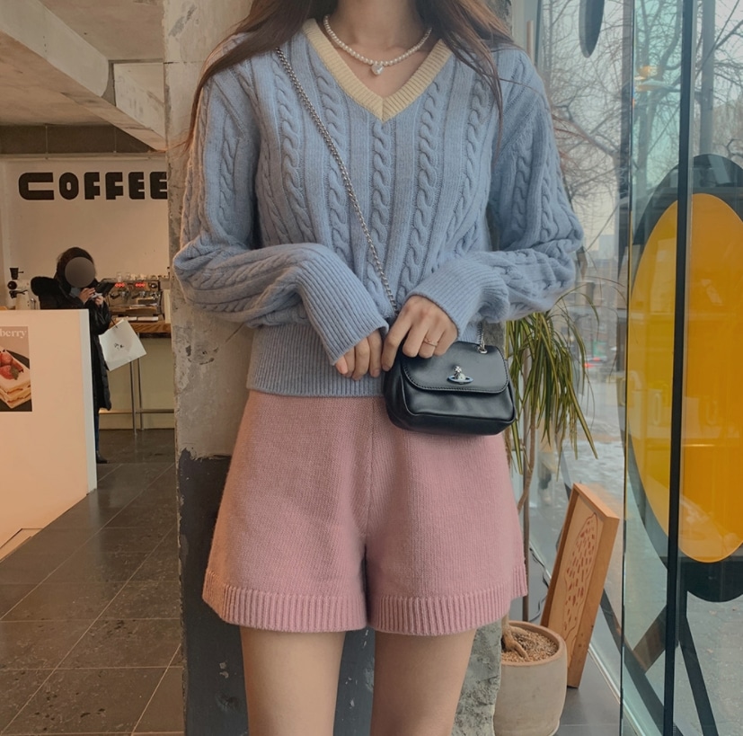 女性らしい Vネック ニット 韓国 人気 全4色
