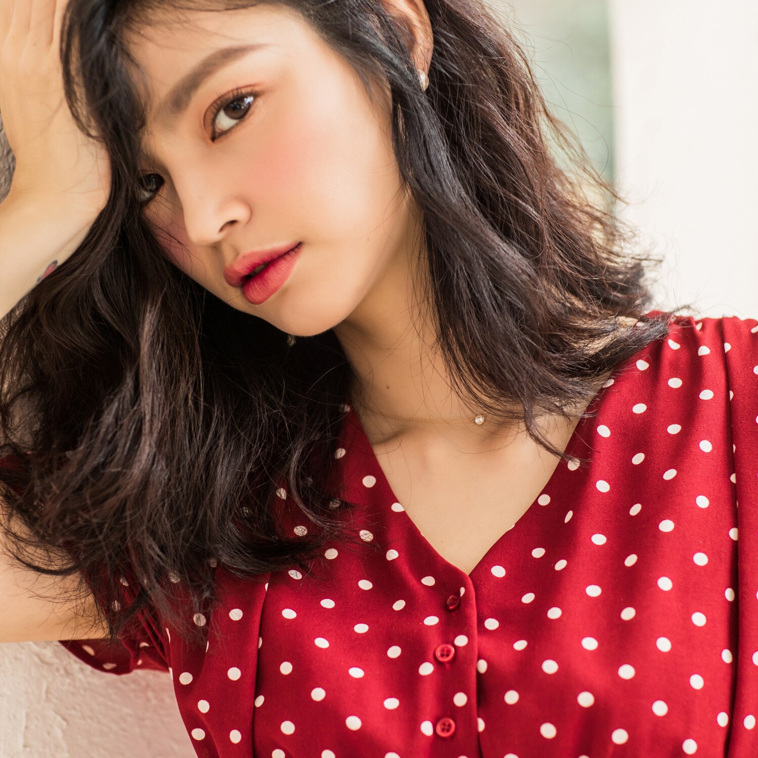 春のレディースドレスフレンチレトロティーブレイクドレスシフォン水玉フェアリースーパースリムレッドドレ 母の日-0005050