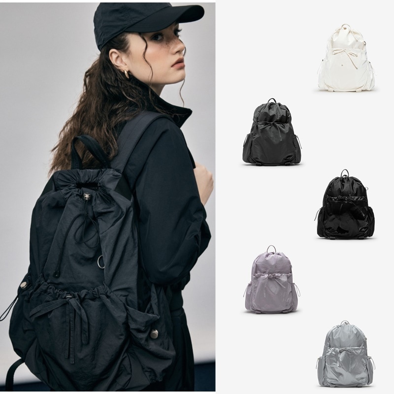 Glossy Ribbon String Backpack 女性ファッション ナイロンかばん