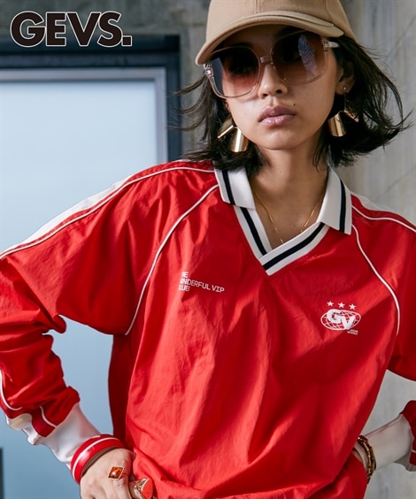 シャツ・ブラウス 衿付ナイロンプルオーバー GEVS. 大きいサイズ対応