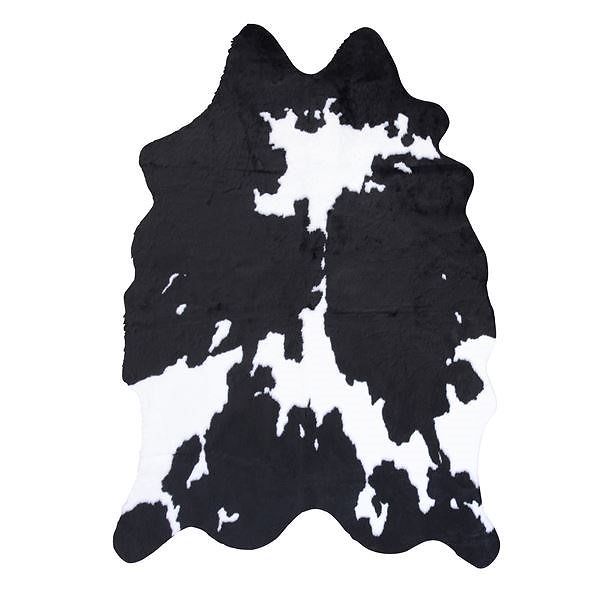 アニマル柄 ラグマット/絨毯 カウ柄 ブラック 160220cm フェイクファー ポリエステル リビング ダイニング 店舗 お店