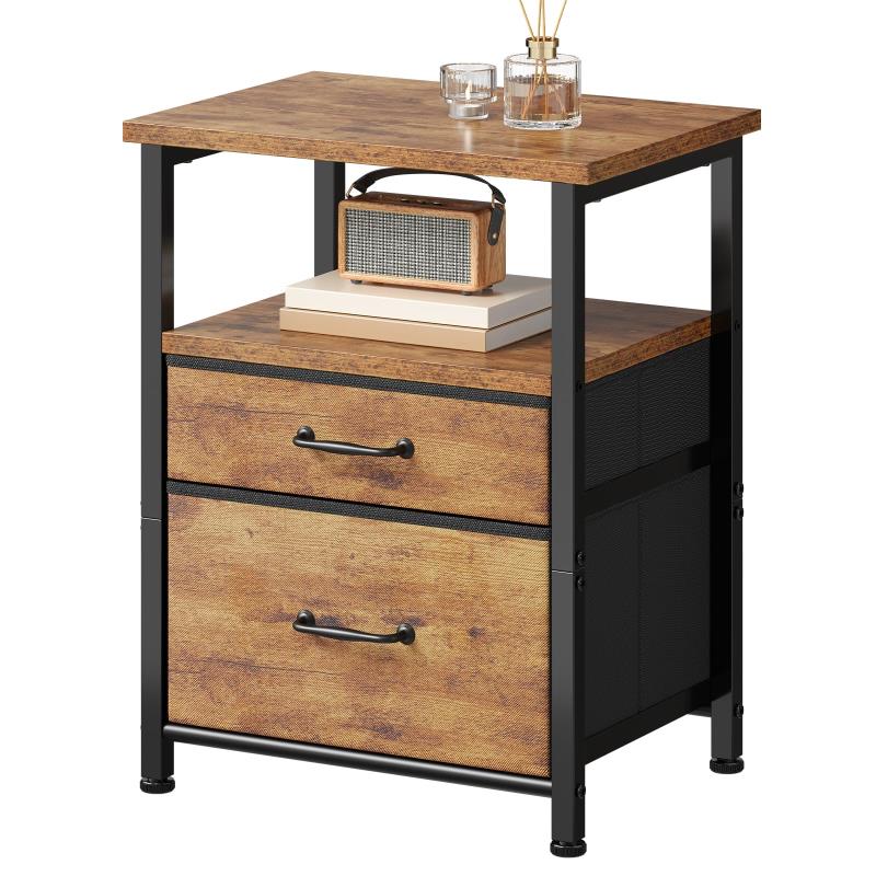 サイドテーブル 2つ引き出し付き 寝室 ナイトテーブル おしゃれ ミニ サイドチェスト 北欧 洋服 タンス 収納チェスト 3段 ソファ ベッドサイドテーブル 40*29.8*53.5cm 天板付き 収