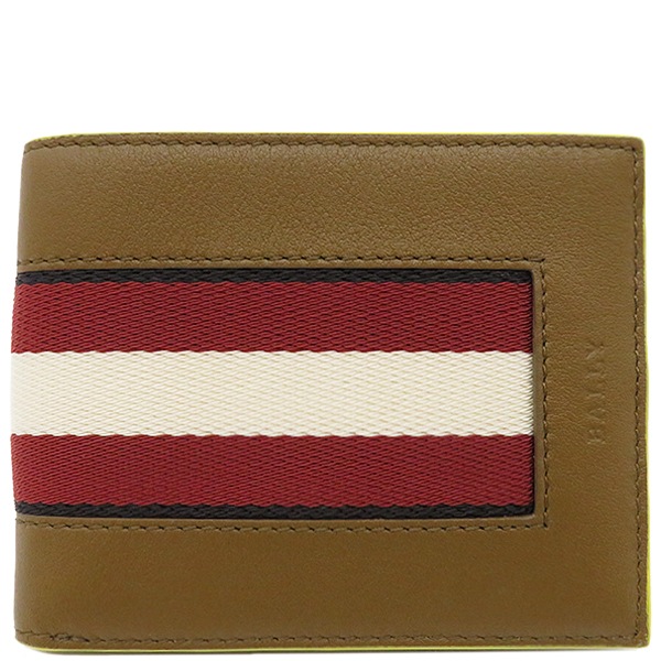 バリー BALLY 二つ折り財布 Ribbon バイフォールドウォレット レザー キャメル 茶 赤 白 黄 BEVYE MM 107 【箱】【中古】