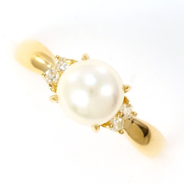 K18 18金 YG リング 指輪 9号 パール(真珠) 約6mm ダイヤ ジュエリー 中古