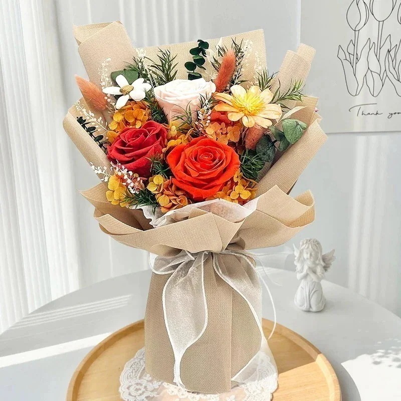 メガ割 贈り物に必要熱い販売リアルフラワーギフトボッバラの花束完成品現在のインデーのギフト永遠の花の花束