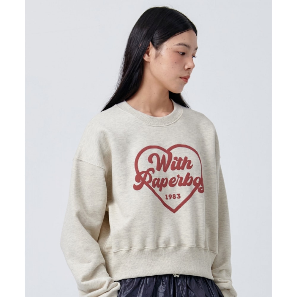 ペーパーボーイクロップフォーミングスウェットシャツ-オートミール