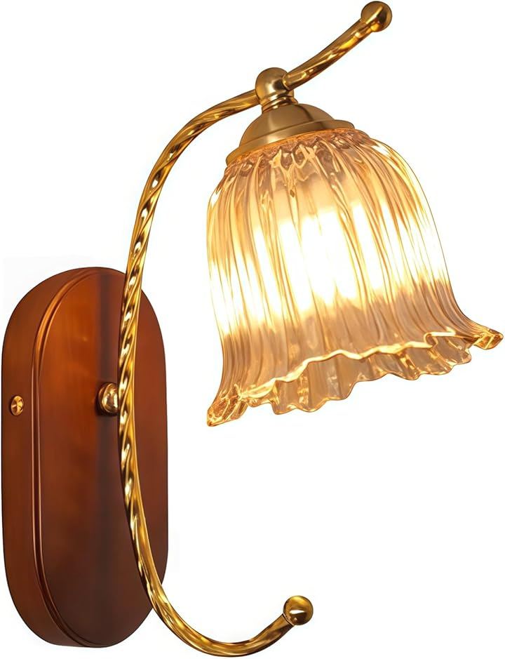 CS フレンチスタイル ベッドサイド 木 ラグジュアリーな リビングルーム 廊下 玄関 琥珀色のガラスカバー マスターベッドルーム ウォールランプ 照明器具 和室 寝室 (CS-0004)