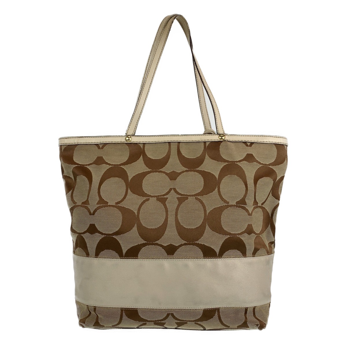 シグネチャー ブラウン ベージュ ホワイト レザー/キャンバス 10125 トートバッグ ショルダーバッグ レディース 400752