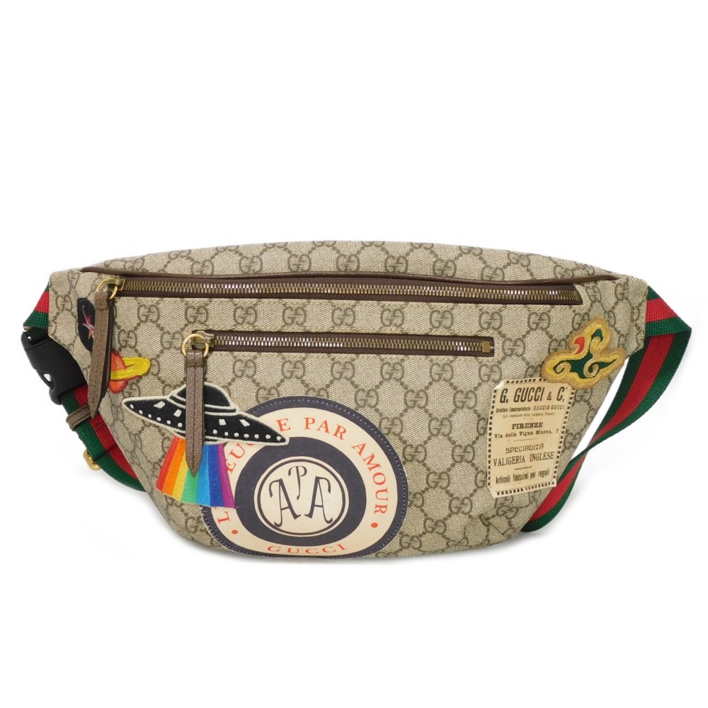 【中古】 ボディバッグ アップリケ マルチカラー ウェブストライプ クーリエ ベルトバッグ GGスプリーム エンブロイダリー 529711
