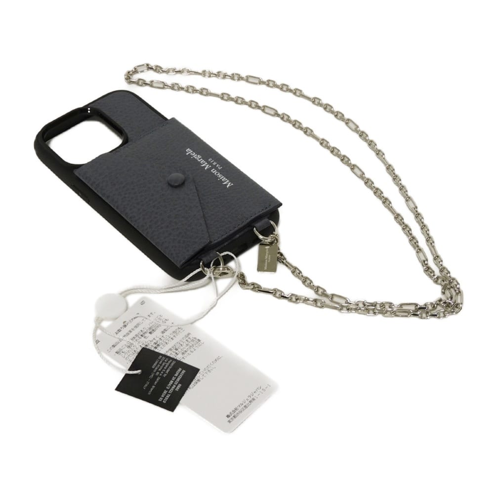 【中古】Maison Margiela スマホケース グレイン カーフ チェーンストラップ 未使用 iPhone 14Pro ケース ロゴ SA1VZ0023 P6421 T6313