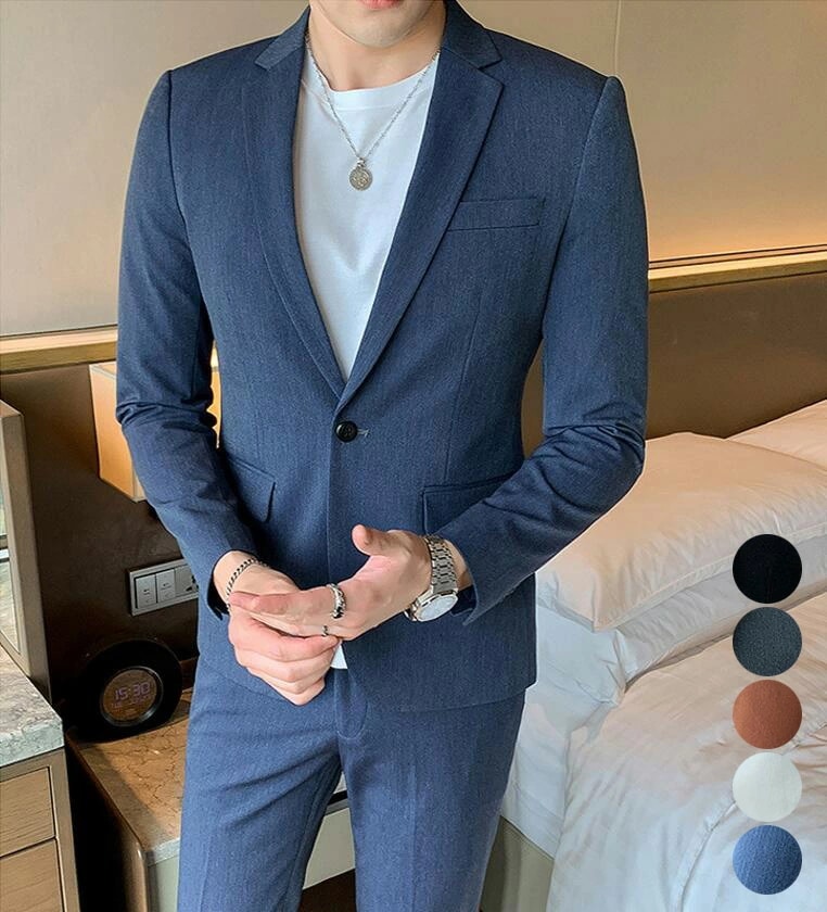 [3日出荷 最安値]高品質 メンズスーツ 男性スーツ 2点セット 結婚式スーツ ジャケット+パンツ シングルスーツ メンズ 紳士服 二次会 撮影用 忘年会 フォーマルスーツ セットアップ ビジネススー