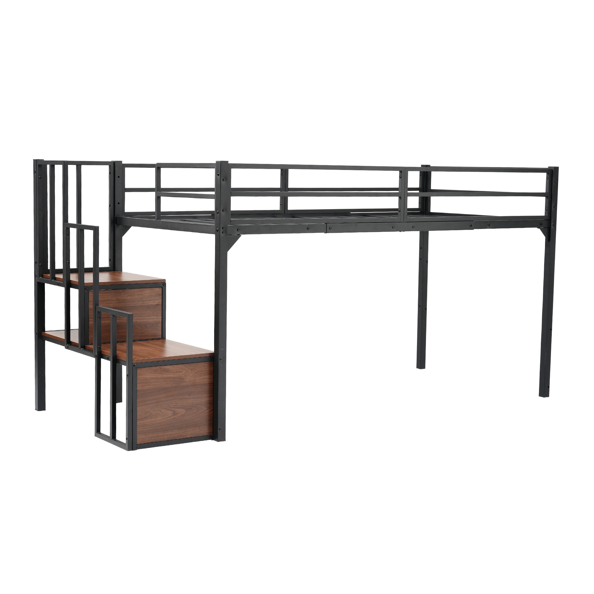 328新作 ブラック　ロフトベッド パイプベッド 階段付き シングルベッド ロータイプ ロフトベッドロータイプ 木 収納 北欧風 おしゃれ 子供部屋 スチール340