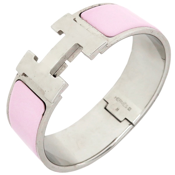 エルメス HERMES ブレスレット クリッククラックH GM メタル エナメル ピンク×シルバー シルバー金具 Hブレス 【中古】