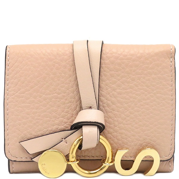クロエ Chloe 三つ折り財布 アルファベット ミニ コンパクトウォレット カーフ ブラッシュヌード ゴールド金具 ピンクベージュ ミニ財布 CHC17UP719H9Q24L 【箱】【中古】