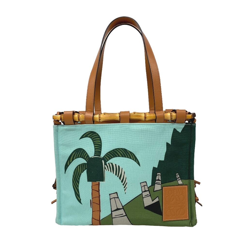 バンブー クッション キャンバス トートバッグ ライトブルー レディース ブランド