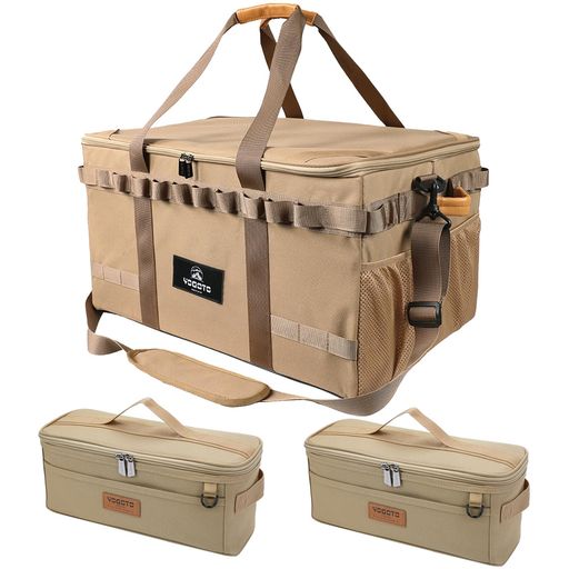 YOGOTO 収納ボックス アウトドア キャンプ ギアボックス コンテナ 60L トランク収納 大容量 深型 車載収納 仕切り付き 大きいサイズ メッシュポケット付き デージーチェーン付き ショルダー
