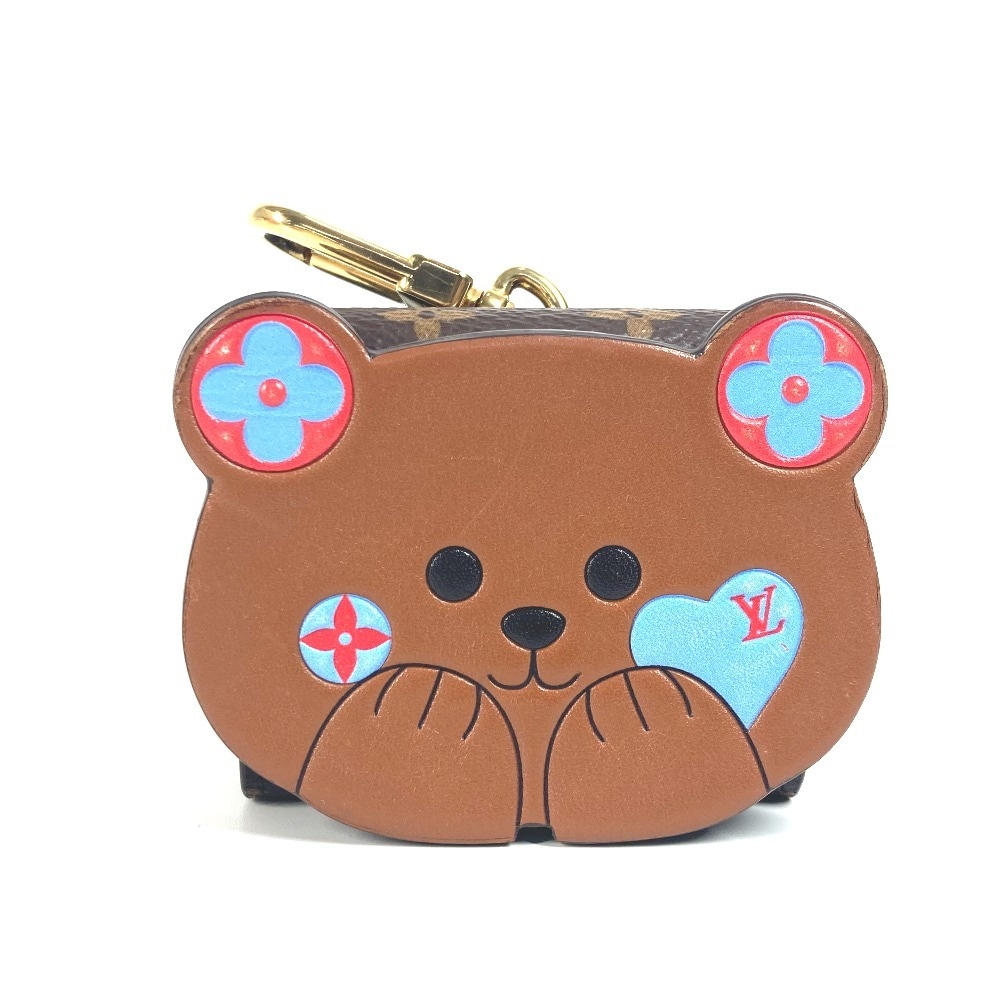 イヤフォンケース M01361 キーホルダー・イヤホン ポーチ LV ベア モノグラム バッグチャーム キーホルダー airpods レザー ブラウン