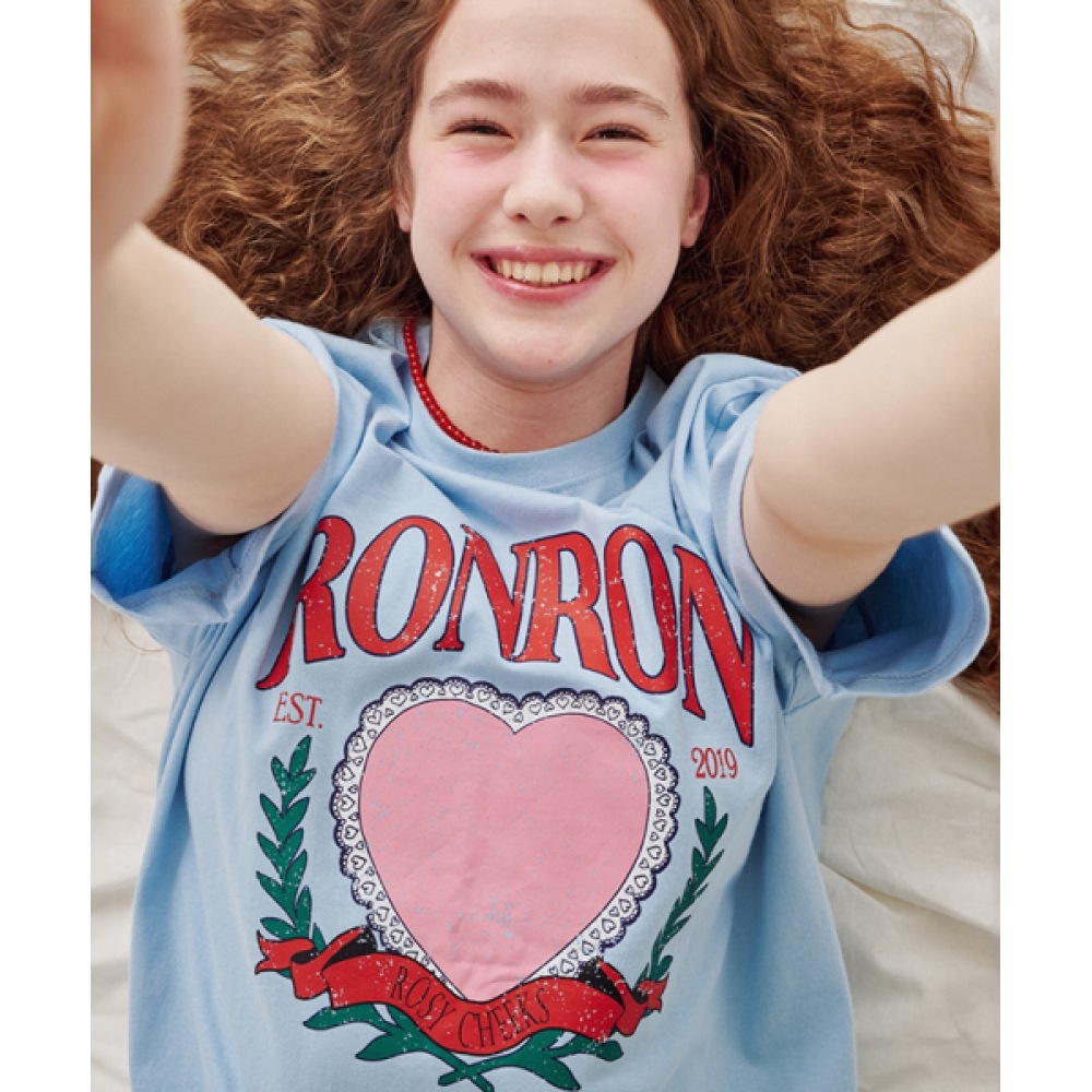 RONRON RONRON ハートローレルオーバーフィット T シャツソフトブルー