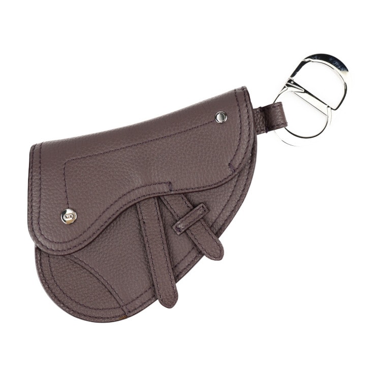 超美品 Christian Dior クリスチャンディオール コインケース - SADDLE POACH サドルポーチ レザー パープル系 シルバー金具 アクセサリーポーチ キ【本物保証】