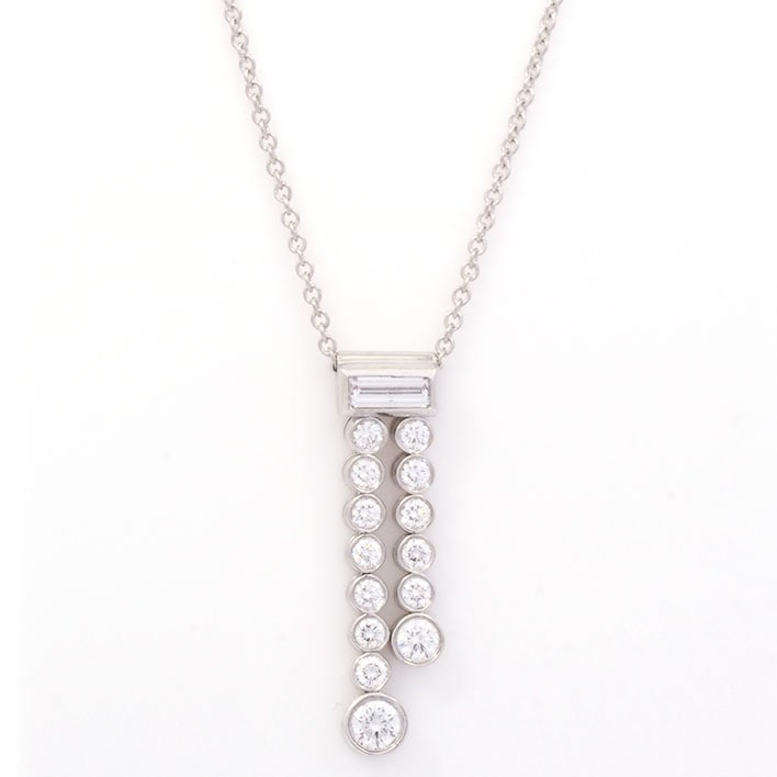 【新品同様】ティファニー ティファニー　ジャズ　ダブル　グラジュエイテッド　ドロップ　二連　ネックレス Pt950 ダイヤモンド 【ネックレス】