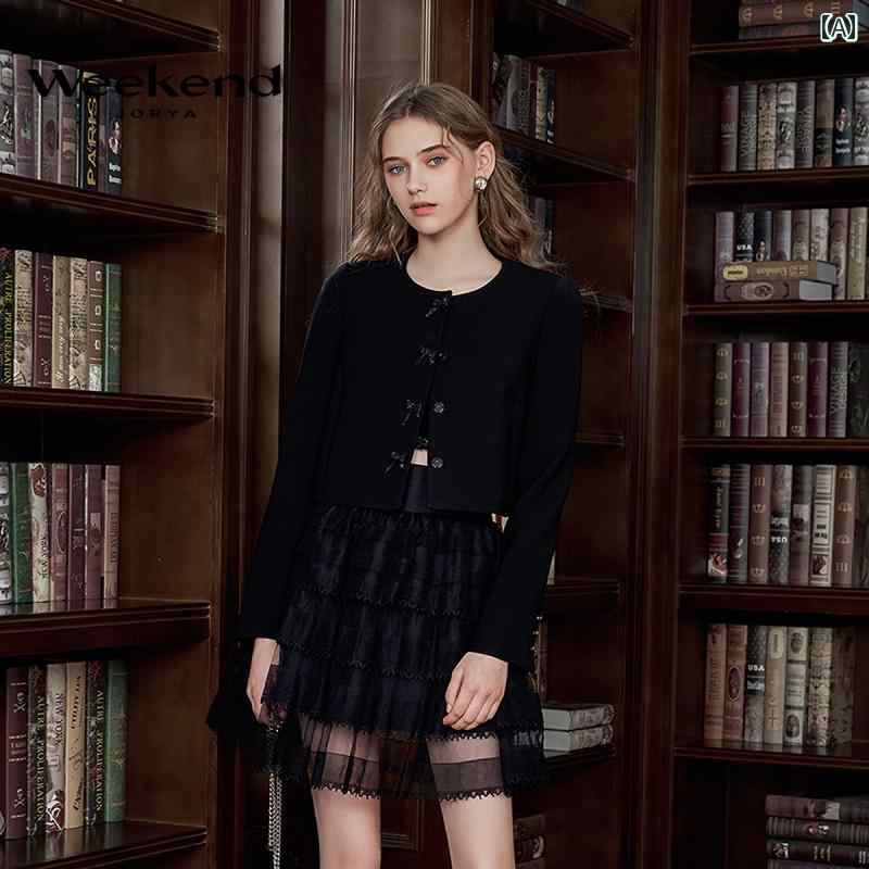 ビジネス　スーツ　ジャケット Zhuoya Weekend 25 春 フレンチス モール ラウンドネック ライン ストーンボウ ショルダー スーツ ショート ジャケット R 200609 A