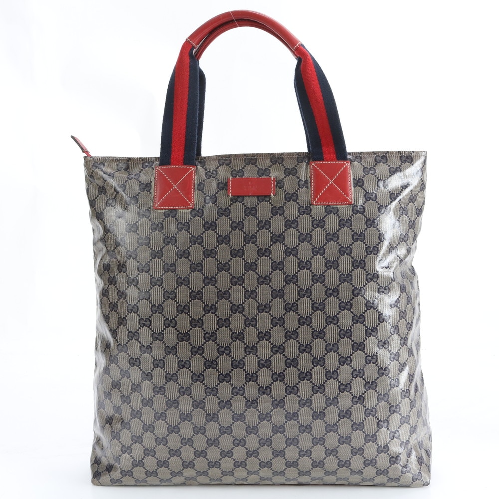 GGクリスタル シェリー ライン 131233 レザー×コーティングキャンバス トート バッグ ショルダー ビジネス 通勤 書類鞄 A4 メンズ レディース RWM DN26-8 中古